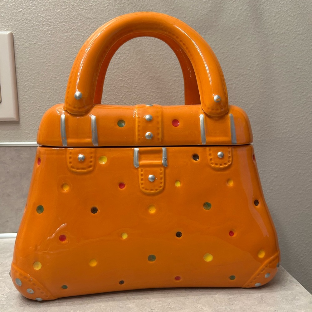 temp-tations by Tara Orange Polka Dot Ceramic Cookie Jar. - Picture 2 of 6